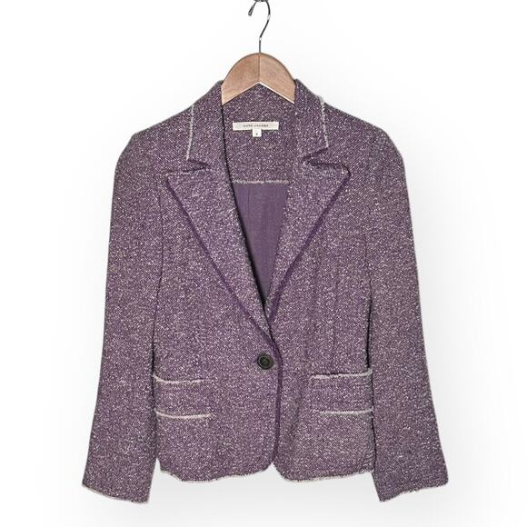 Vintage MARC JACOBS 100%Wool Purple Tweed Blazer Jacket Frayed Hem Classic RARE - Picture 10 of 13